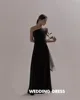 OLOEY Simple Black Strapless Korea Wedding Dress A Line Soft Satin Bridal Gown Sleeveless Flower Length Corset Back 2