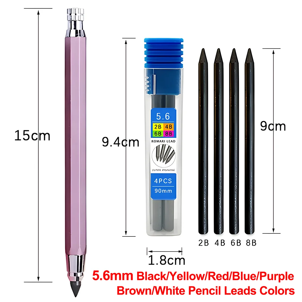 Professional Mechanical Pencils 5.6mm 2B 4B 6B 8B Automatic Pens Refills Lead Painting Sketch Drawing Calligraphy Art Stationery 4