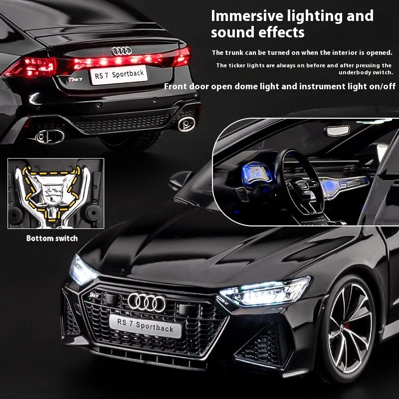 1:18 AUDI RS7 Sportback Key Version Alloy Car Model Sound and Light Children's Toy Collectibles Birthday gift 3
