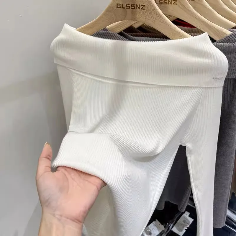 

Elegant Office Lady Salsh Neck Sweater 2023 Autumn Long Sleeve Pullover Casual Solid Short Tops Fashion Slim Women Clothes 29250