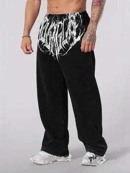 2025 YOUNGLA New American-style men's sports pants jogging muscle fitness casual pants loose straight-leg pants