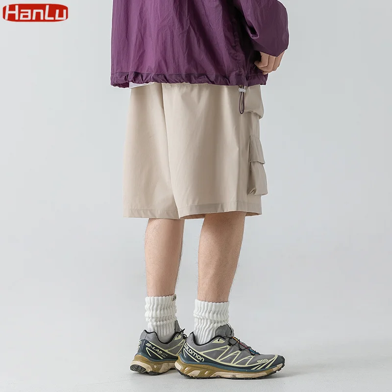 2023 Summer New Japanese Style Large Size Pocket Cargo Shorts Men Loose Knee Length Pants Hip Hop Streetwear Male Short Trousers
