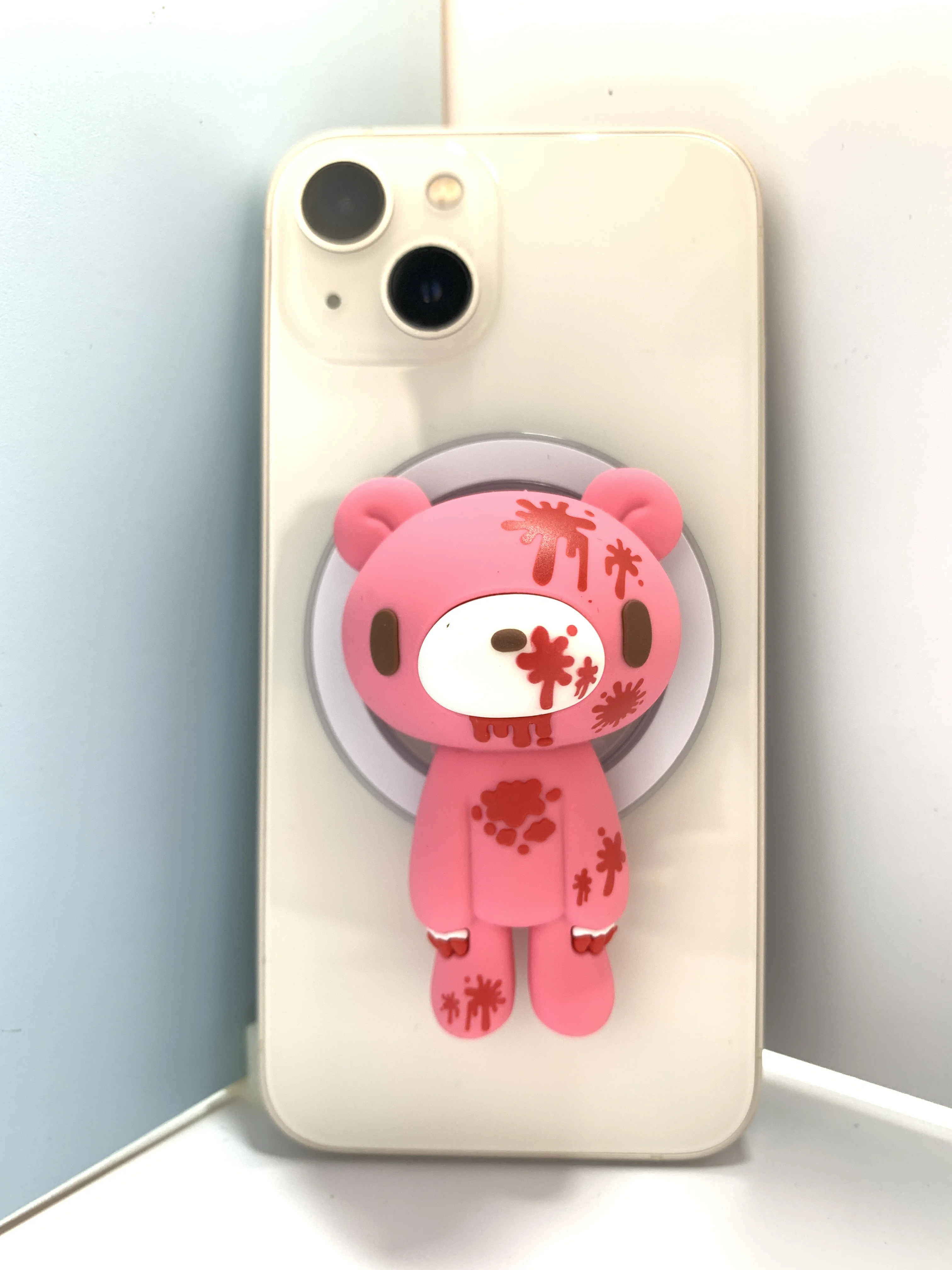 컬러풀한 곰돌이 폰 그립-핑크 블러디 베어, 귀엽고 펑키한 폰 스탠드 홀더, 독특한 Y2K 애니메이션 폰 액세서리