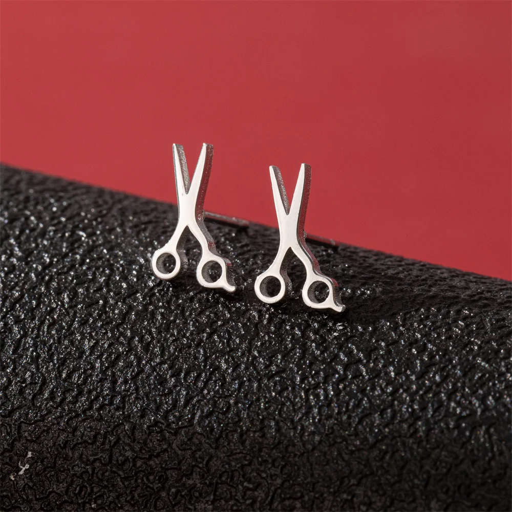 Shuangshuo 1 Paar Edelstahl-Ohrringe, Unqieu, modische scherenförmige Ohrstecker für Frauen, Punk-Schmuck, Accessoire, Geschenk – Detail 6