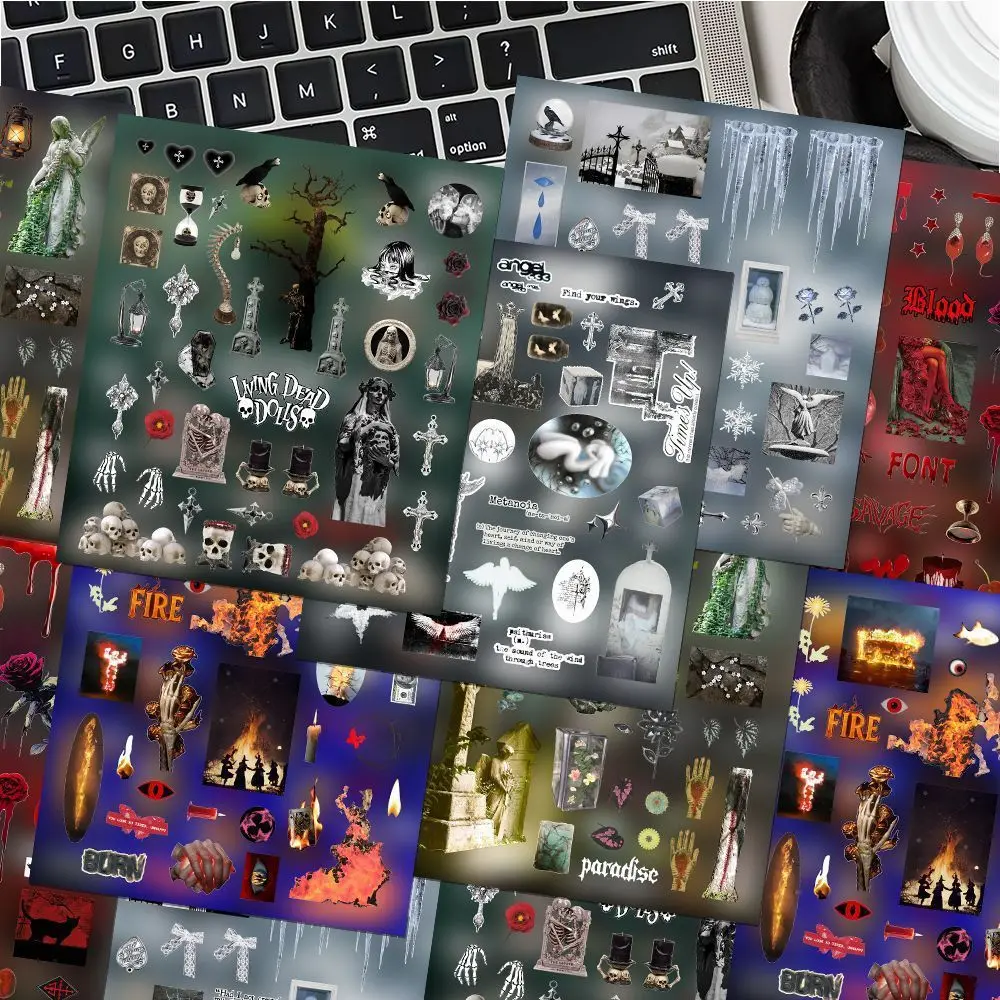 6장 Y2K 다크 고딕 스타일 콜라주 레트로 분위기 다이컷 스티커 DIY 저널링 재료 다이어리 정크 저널 문구류