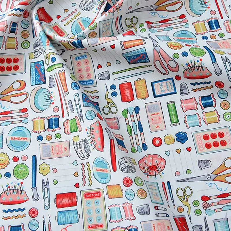 Description Picture 5 of itemSewing Pattern Fabric Cotton Digital Printing Buttons Scissors Sewing Machine Ruler by Half Meter