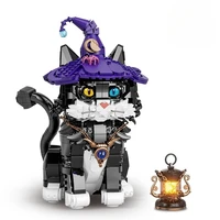 New in Magic Cat Building Blocks Cool And Hats Eyes Can Change Color Assembe Model Collector ornament Set For Kids Gift 1