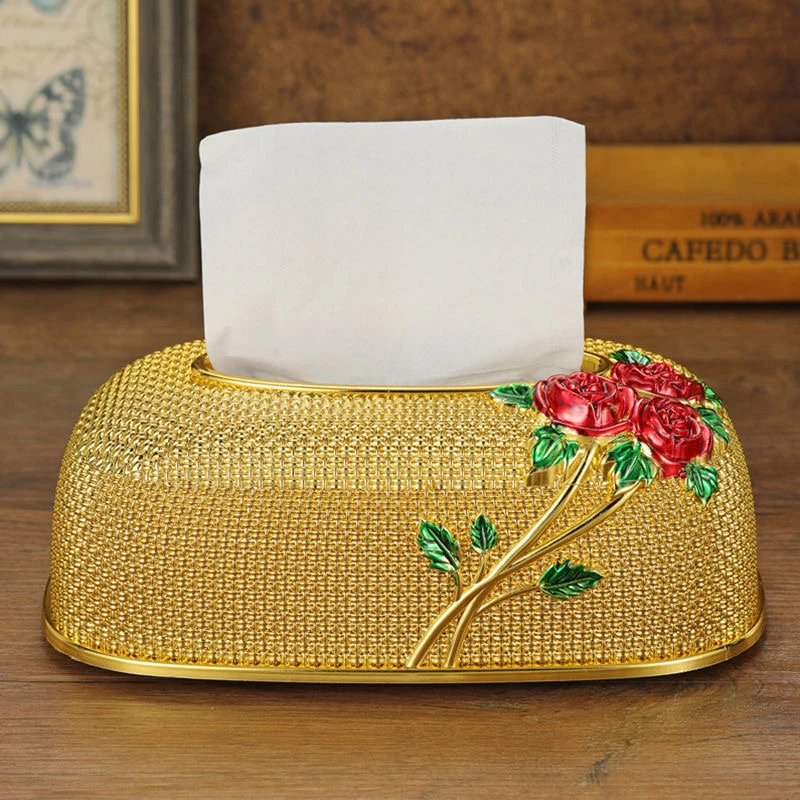 

Gold Plastic Tissue Box Toilet Desktop Living Room Napkin Dispenser Rose Storage Napkin Box Organizer Indoor Home Decorative