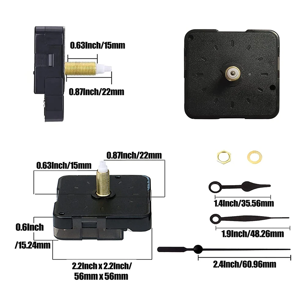3 Pieces Clock Movements DIY Wall Clock Battery Operated Mechanism Matching Parts and Pointers Shaft Length 22Mm