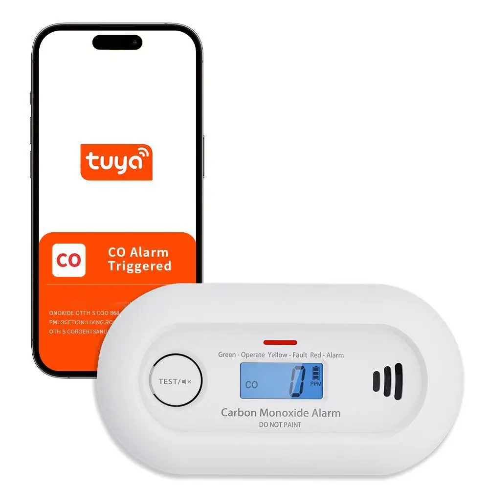 Alarme intelligente de monoxyde de carbone WiFi V-COME, détecteur de CO WiFi avec contrôle par application Tuya, batterie d'autonomie de 10 ans, CE EN 50291, VC21W