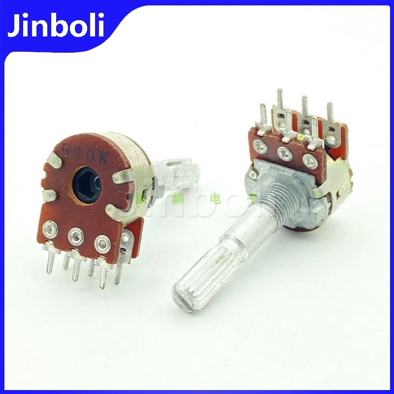 1PCS 16 Type B20K step-by-step 6Pins Double Variable Resistor rotary potentiometer adjustable resistor electronic components Power Amplifier Audio Speaker High And Bass Volume Potentiometer