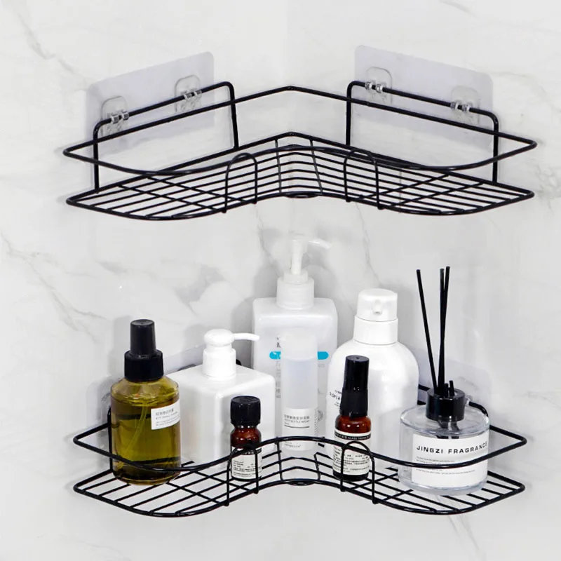 Wall Mounted Iron Storage Rack Bathroom Shelf No Drill Shelves Shampoo Holder Corner Shower Drain Basket Bathroom Accessories storage rack bathroom shelf shower shelf bathroom storage shelf shower rack bathroom corner shelf shampoo rack floating shelves shampoo holder