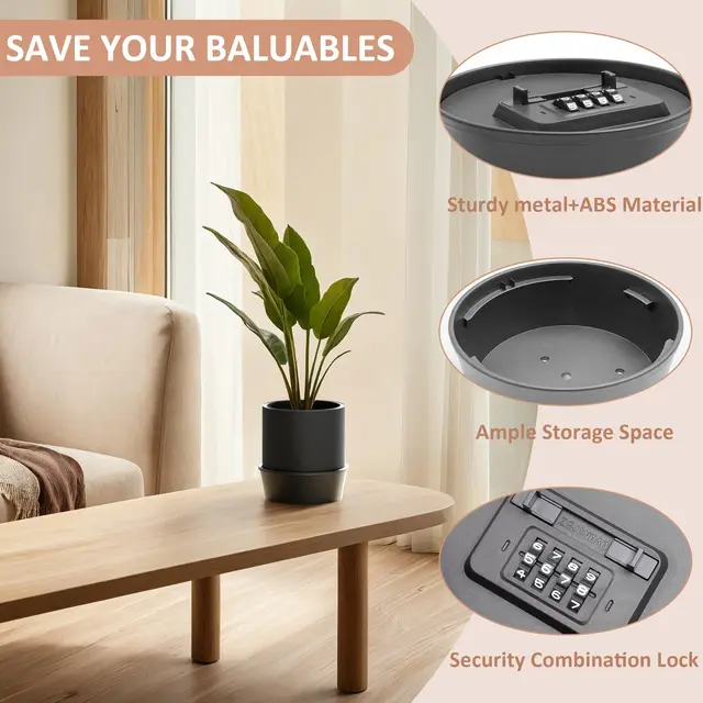 Hidden Key Box with Combination Lock Hidden Safe Small Storage Lockable Box with Code Outdoor Secret Items for Decor Flowerpot 5