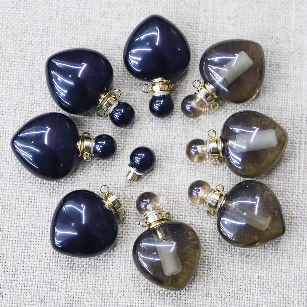 Natural Stone Heart Perfume Aromatherapy Oil Small Bottle Necklace Pendants Essential Diffuser Fashion Reiki Charms Jewelry Gift