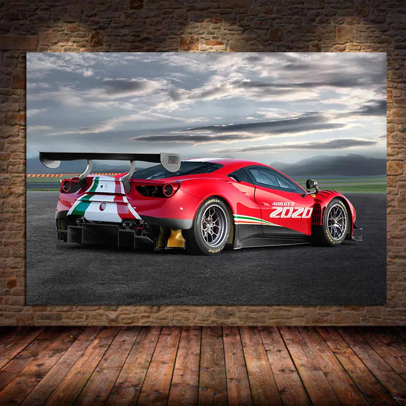 

Supercar Red 488 GT3 EVO Sport Car Modern Posters Wall Art Pictures Canvas Paintings for Living Room Bedroom Home Decor