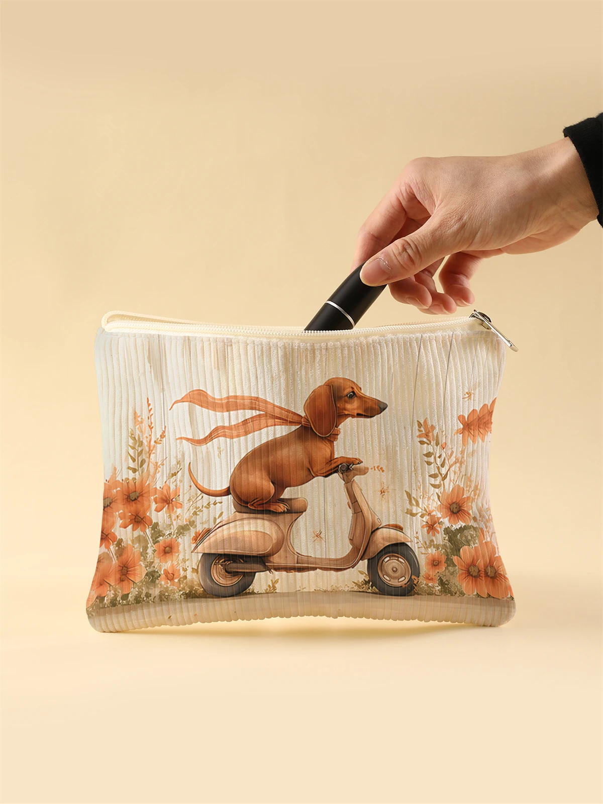 Women's Corduroy Travel Cosmetic Bag Portable Large Capacity Makeup Storage Organizer Zipper Clutch Purse Make up Bag