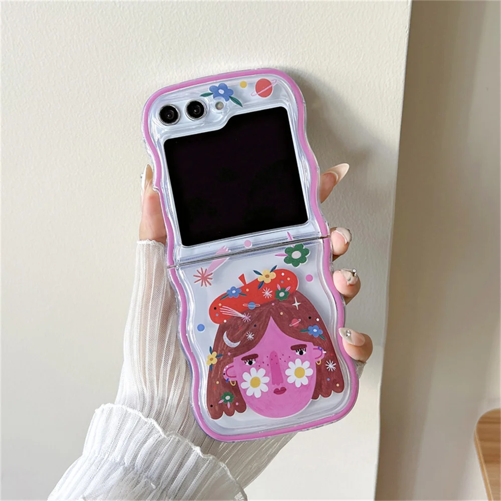 Cartoon Colorful Flower Transparent Wavy Painting Luxury Phone Case