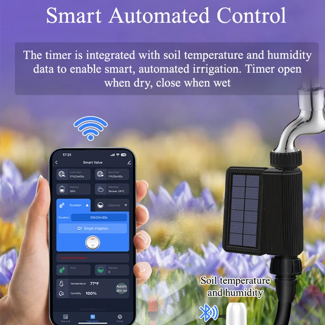 Tuya Smart Wifi Watering Timer Solar Energy Sprinkler Drip Irrigation System Built-in Water Flow Recorder Water Controller 5