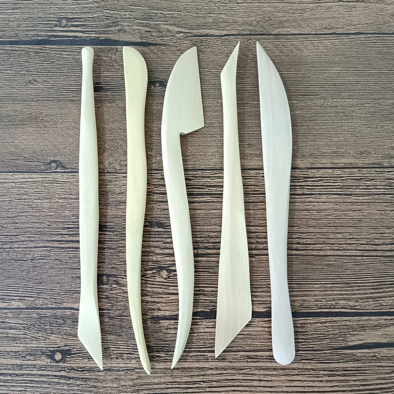 Red Clay Sculpture Wooden Knife Pottery Ceramic Molding Tool Clay Sculpture Shaping Wooden Knife 5 pieces