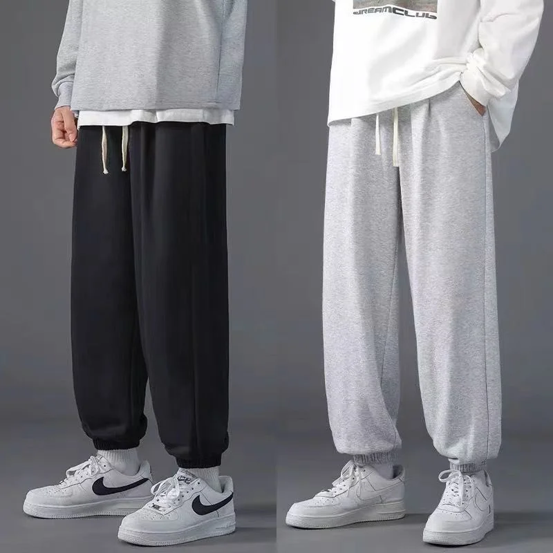 Autumn Winter New Fleece Thickened Tight Pants Men Trendy Versatile Sports Casual Drawstring Patchwork Pocket Straight Trousers