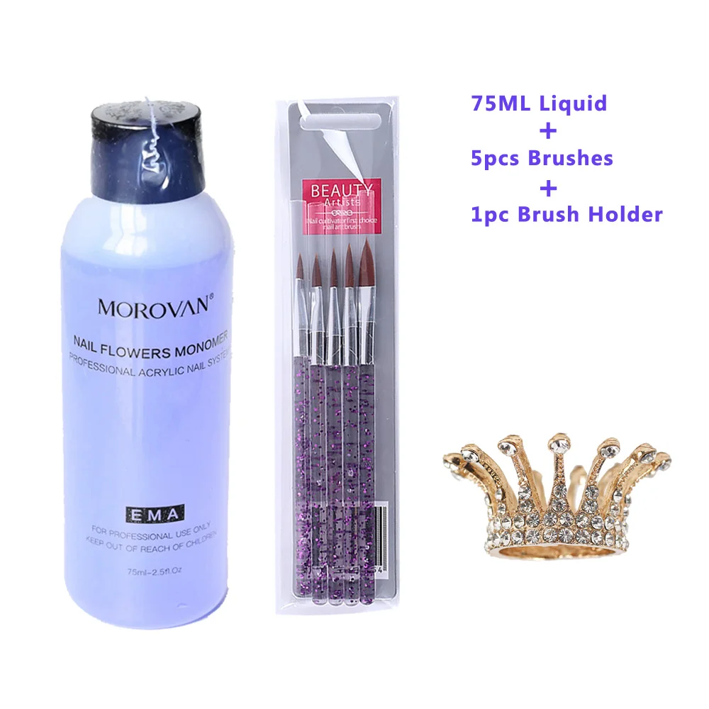 

75/1000ml EMA Acrylic Liquid Monomer + Nail Brush & Holder Crystal Liquid For Acrylic Powder Carve Extension Manicure Tools Set