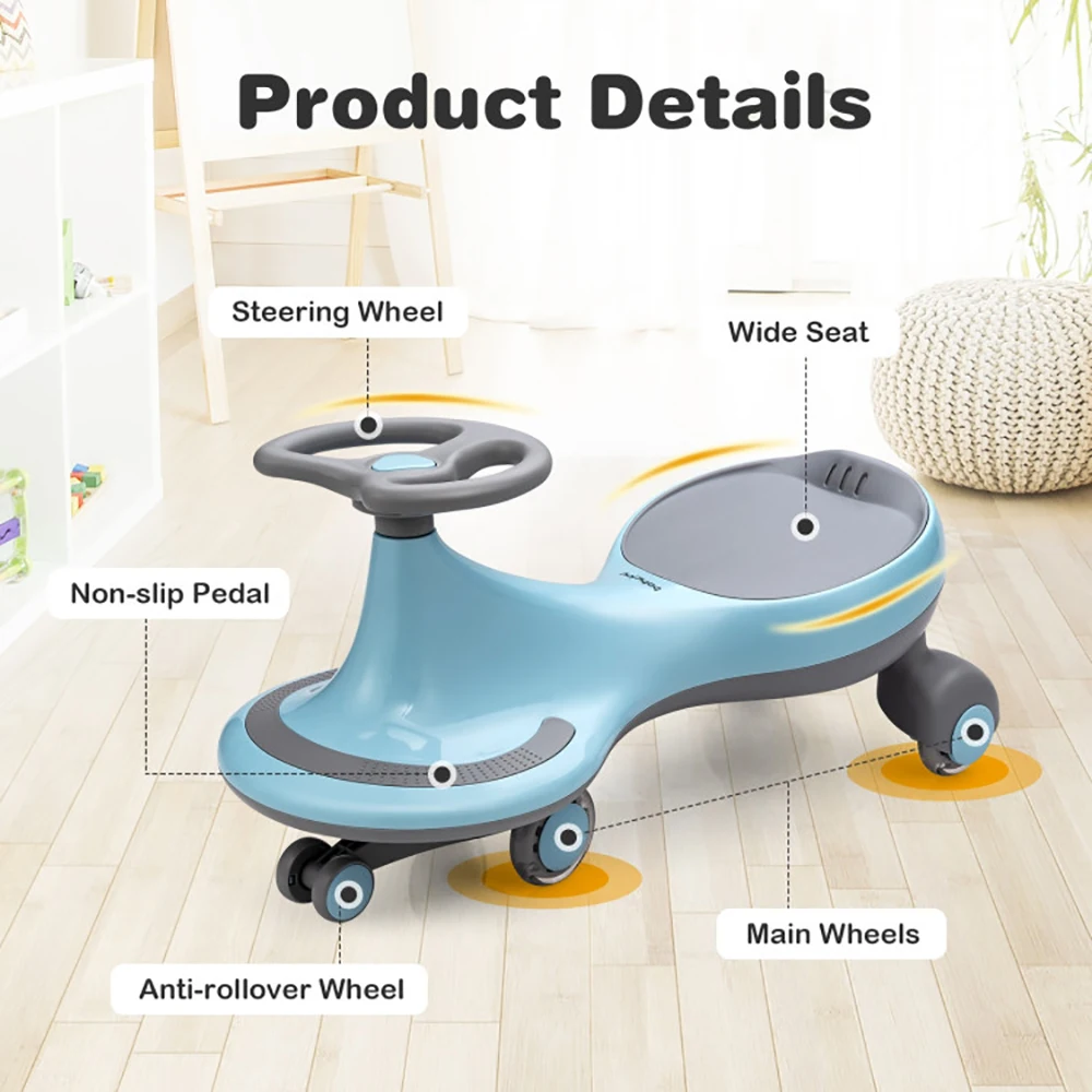 Safe and Scientific Design Wiggle Car Ride-on Toy with Flashing Wheels for Kids 4