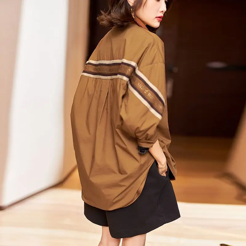 Fashion Loose Spliced Asymmetrical Diamonds Shirts Women's Clothing 2023 Autumn Winter Oversized Casual Tops Commuter Blouses