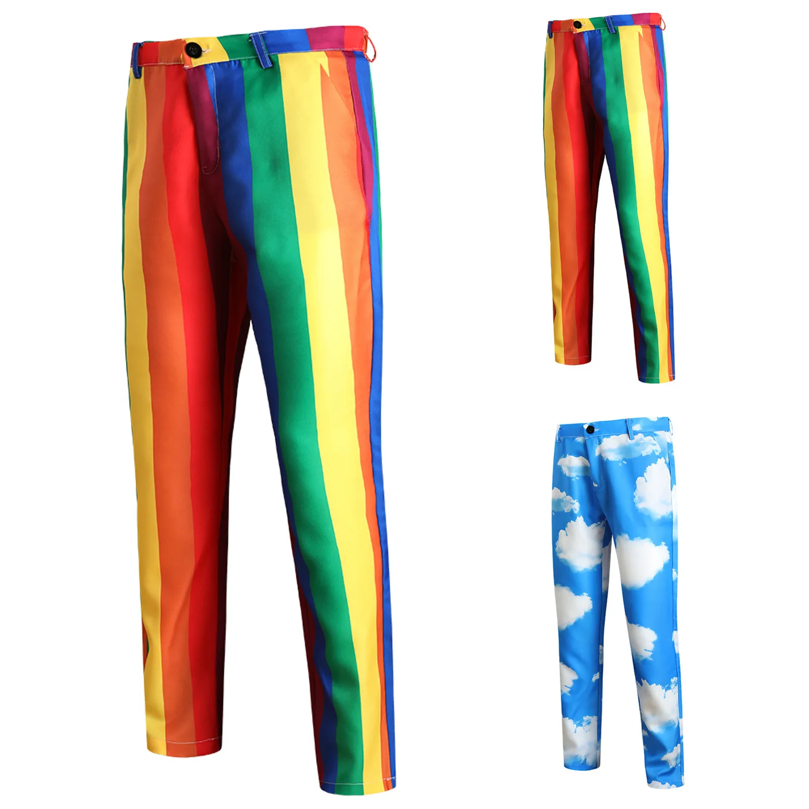 Rainbow Print Fashion Men Casual Pants Zipper Button Pockets Man Trousers Y2k Clothes Gym Work Pantalones Straight Streetwear