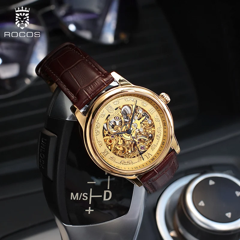 Rocos Genuine Brand Cut Out Retro Fully Automatic Mechanical Watch Belt Watch Men's Waterproof Trendyy Men's Watch 3
