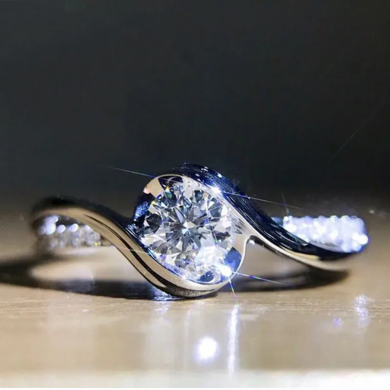 Elegant Promise Ring 925 Sterling Silver Solitaire Zircon Surround Silky Engagement Wedding Jewelry Bridal - 5