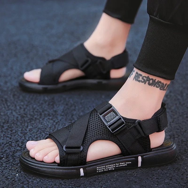 

Men's Sandals 2024 Summer Brand Fashion High Quality Beach Sandals Mesh Casual Flats Soft Non-Slip Outdoors Walking Men Shoes