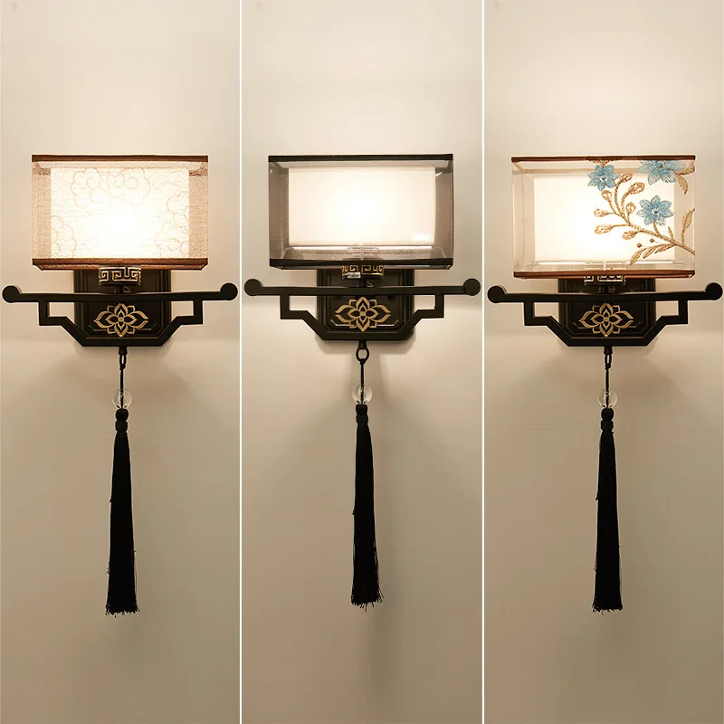 New Chinese Wall Lamp Modern Simple Bedside Lamp Living Room Bedroom Study Aisle Retro Home Chinese Style