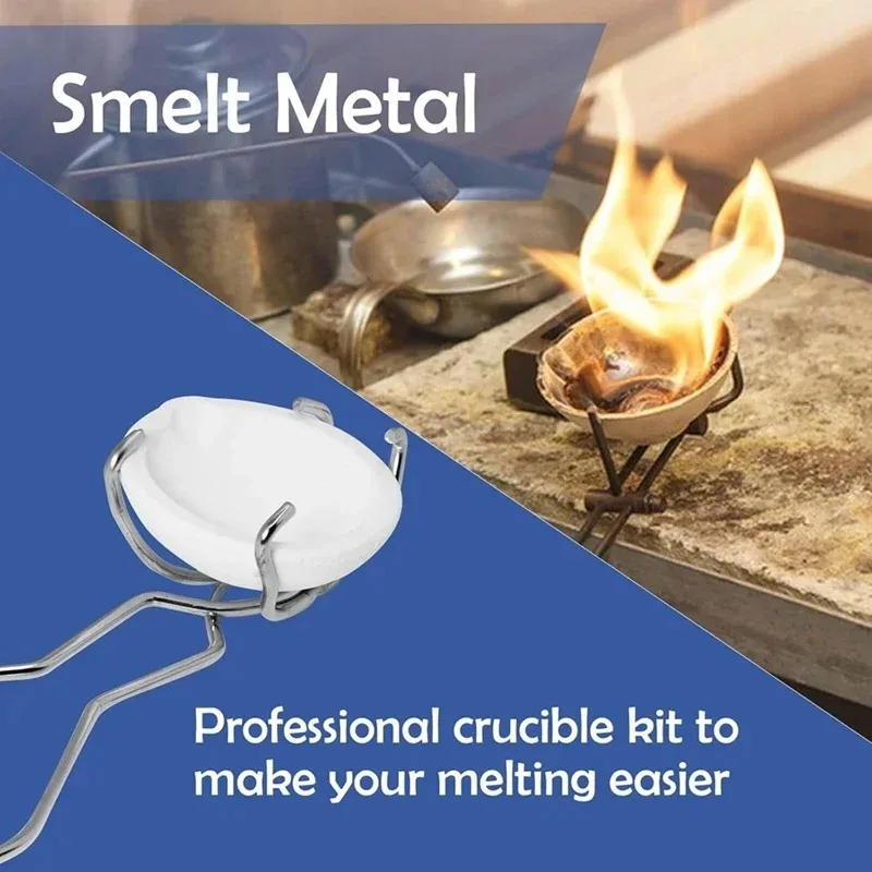 Quartz Crucible Clip and Melting Bowl Set High-Temp For Gold Silver Melting Jewelry Casting Metal Refining Furnace Tools