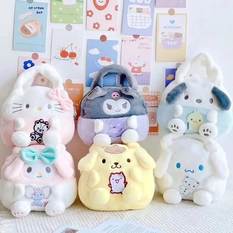 

Kawaii Sanrio сумка Kawaii плюшевая Cinnamoroll Melody Kuromi мягкая сумка через плечо сумка аниме мягкий рюкзак детские подарки