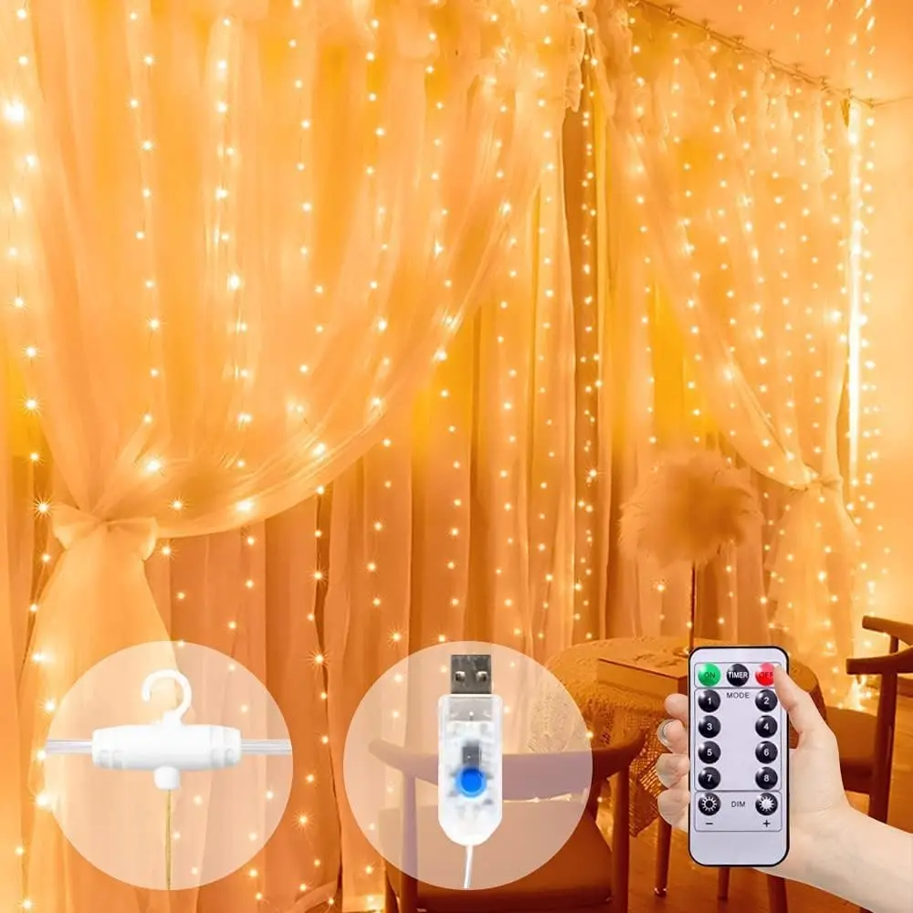 300Led Curtain Lights 8 Mode Christmas Fairy Light with Remote USB Plug in String Lights for Bedroom Wedding Party Decoration curtain lights for bedroom led fairy curtain lights with 8 modes timer remote usb power waterproof hanging string lights