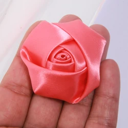 Set of 10 Large Rose Fabric Artificial Flowers for DIY Accessories and Decorations (Coral)