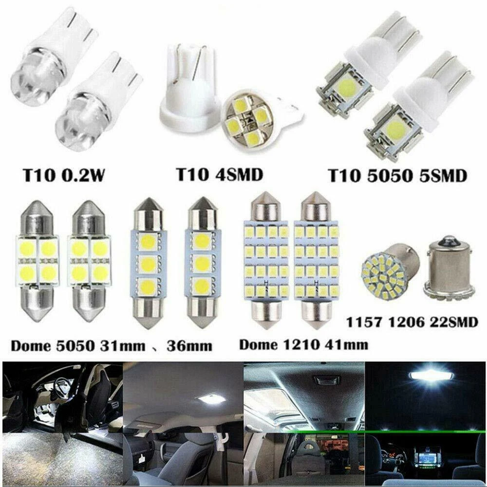 

14X White LED Car Interior Inside Light Dome Trunk Map License Plate Lamp Bulbs