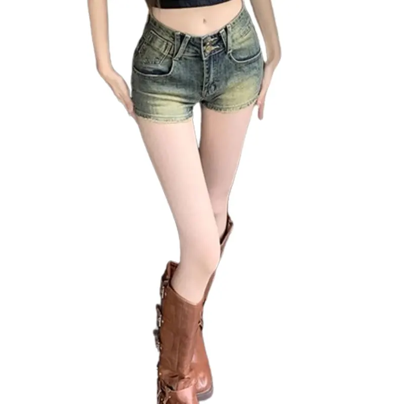 Elegant Fashion Harajuku Slim Fit Female Clothes Loose Casual All Match Sport Denim Shorts High Waist Button Straight Leg Shorts