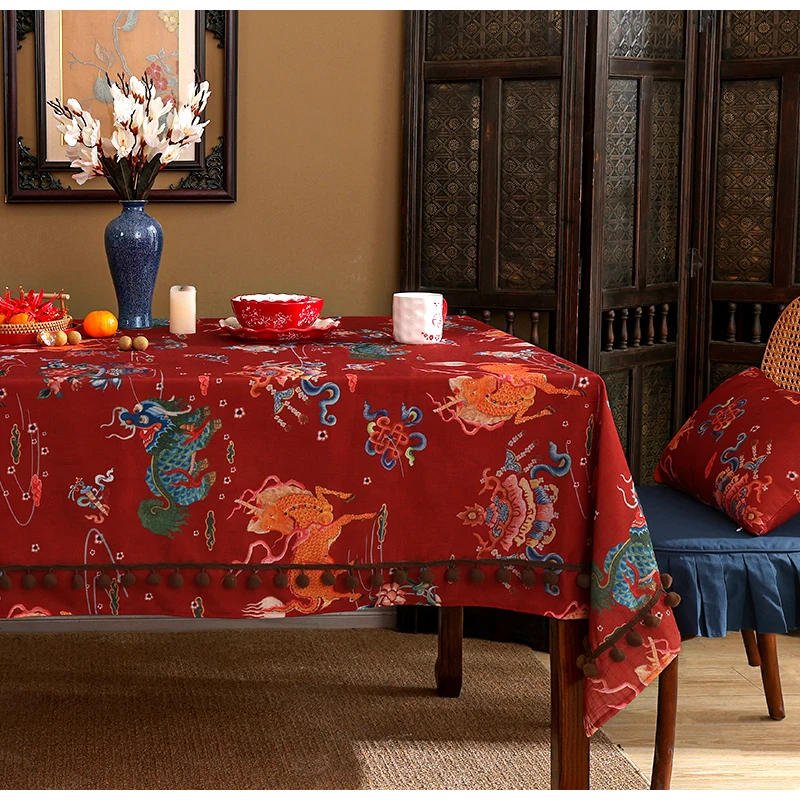 DAVINRICH Chinese Mythical Animals Decorative Tablecloth Retro Charm Oriental Style Rectangular Table Cloth Parties Banquet Deco - Image 3