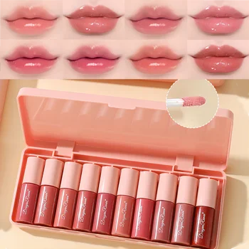 Set of 10 Shimmering Lip Glosses, Easy to Apply, Lip Glaze, Lipstick, Non-Stick Cup, Non-Fading, Moisturizing, Shiny Lip Gloss, Glass Lip, Shimmering Pearlescent Lip Gloss Set 1