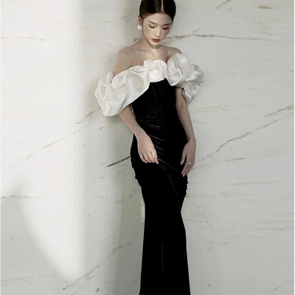 

GIOIO Off Shoulder Korea Garden Evening Dress Ruffles Sleeveless Formal 프롬드레스 Floor Length Elegant Prom Grown Party Women Bride