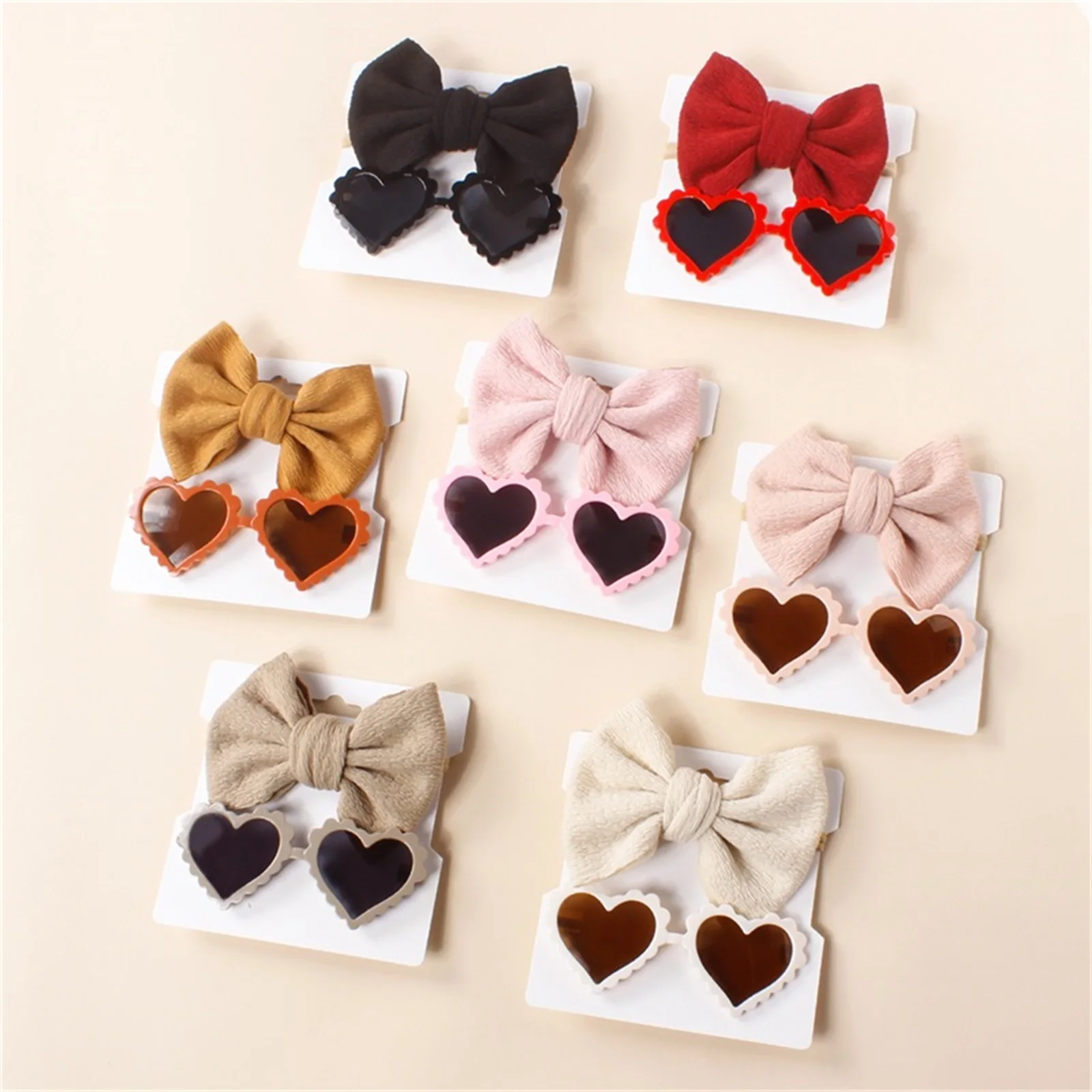 

Infant Baby Kids Girls 2pcs Hairband Set Heart Shape Anti-UV Sunglasses Bowknot Headband for Summer Beach Accessories Vocation