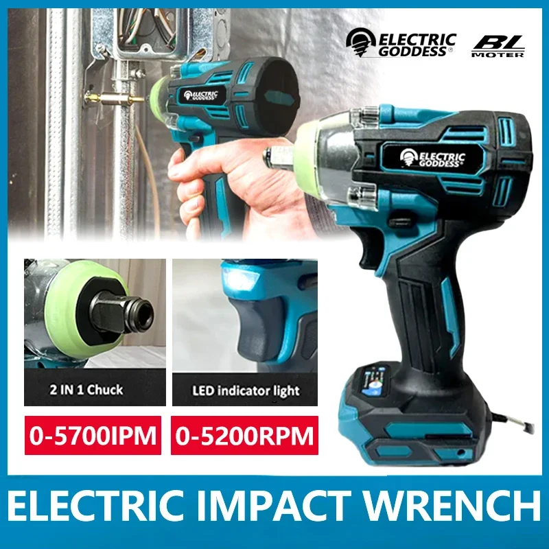 

Electric Goddess 520 N.M Torque Brushless Electric Impact Wrench 1/2 In With 20000mAh Lithium-Ion Battery For Makita 18V Battery