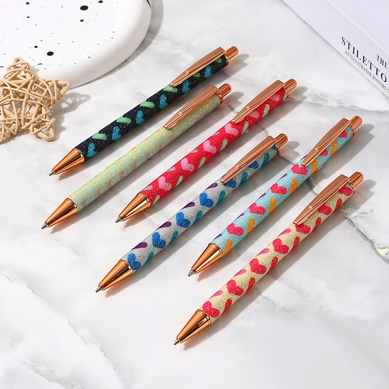 Fashion Luxury Multi Color Love Decorative Metal Ballpoint Pen High Quality Press Pens Exquisite School Stationery Teacher Gifts