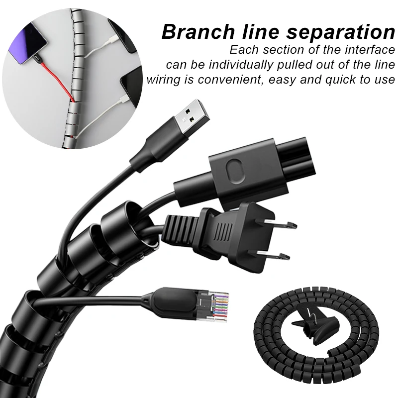 Cable Organizer 2M Flexible Spiral Cable Wire Protector Computer Cord Protective Tube Clip Arrangement Tools 16/10/8mm