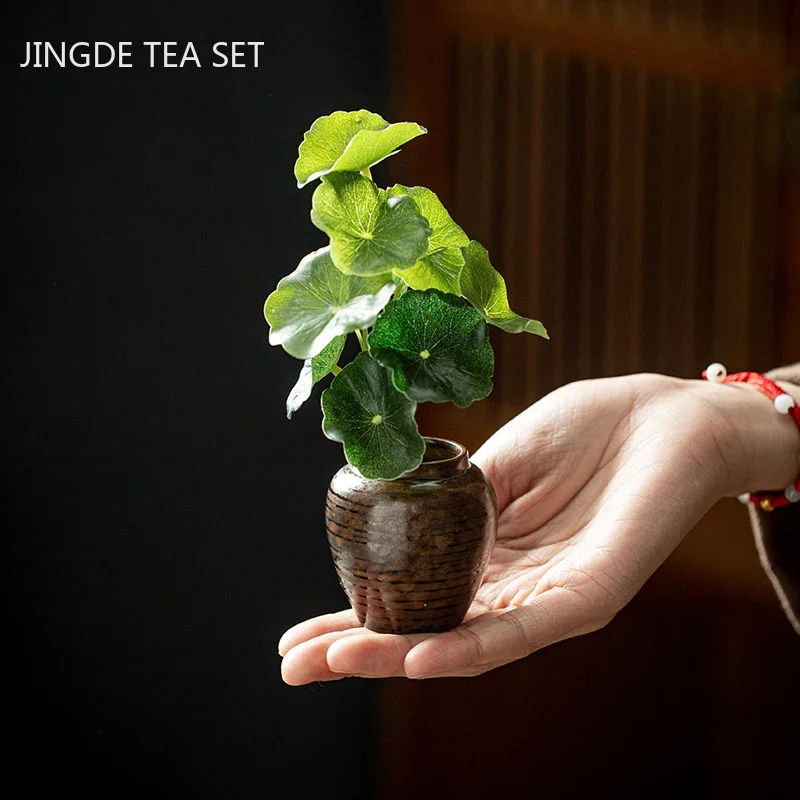 Creative Ceramic Mini Tea Pet Decoration Tea Tray Simulation Flower Small Vase Ornament Tea Set Decor Accessories Desk Ornament