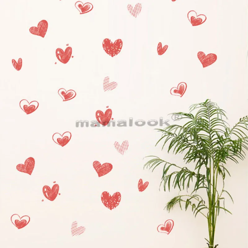 

Heart-Shaped Wall Stickers Sweetheart Cute Pink Romantic PVC Waterproof DIY Nordic Home Eye-Catching Decorative, Color Matching