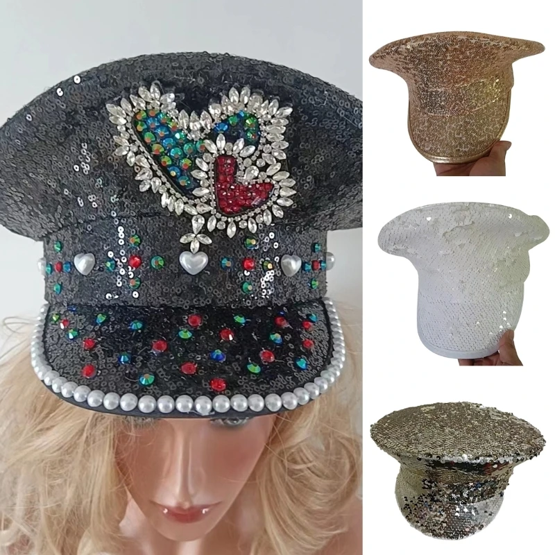 

Sequins Top Hat Hat Rhinestones Studded Glittering Dj-Hat Stage Props Cap Club Headgear Fashion Roleplay Cap