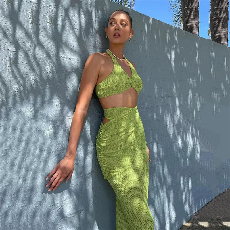 Style Summer Women's Clothing New Fashion Halter Backless Vest Slim-Fit Sheath Skirt Suit for WomenCok