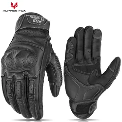 Vintage Style Perforated Leather Motorcycle Gloves - Unisex Full Finger Biker Gloves (M-XXL) for XXL (AFG-13 Black)